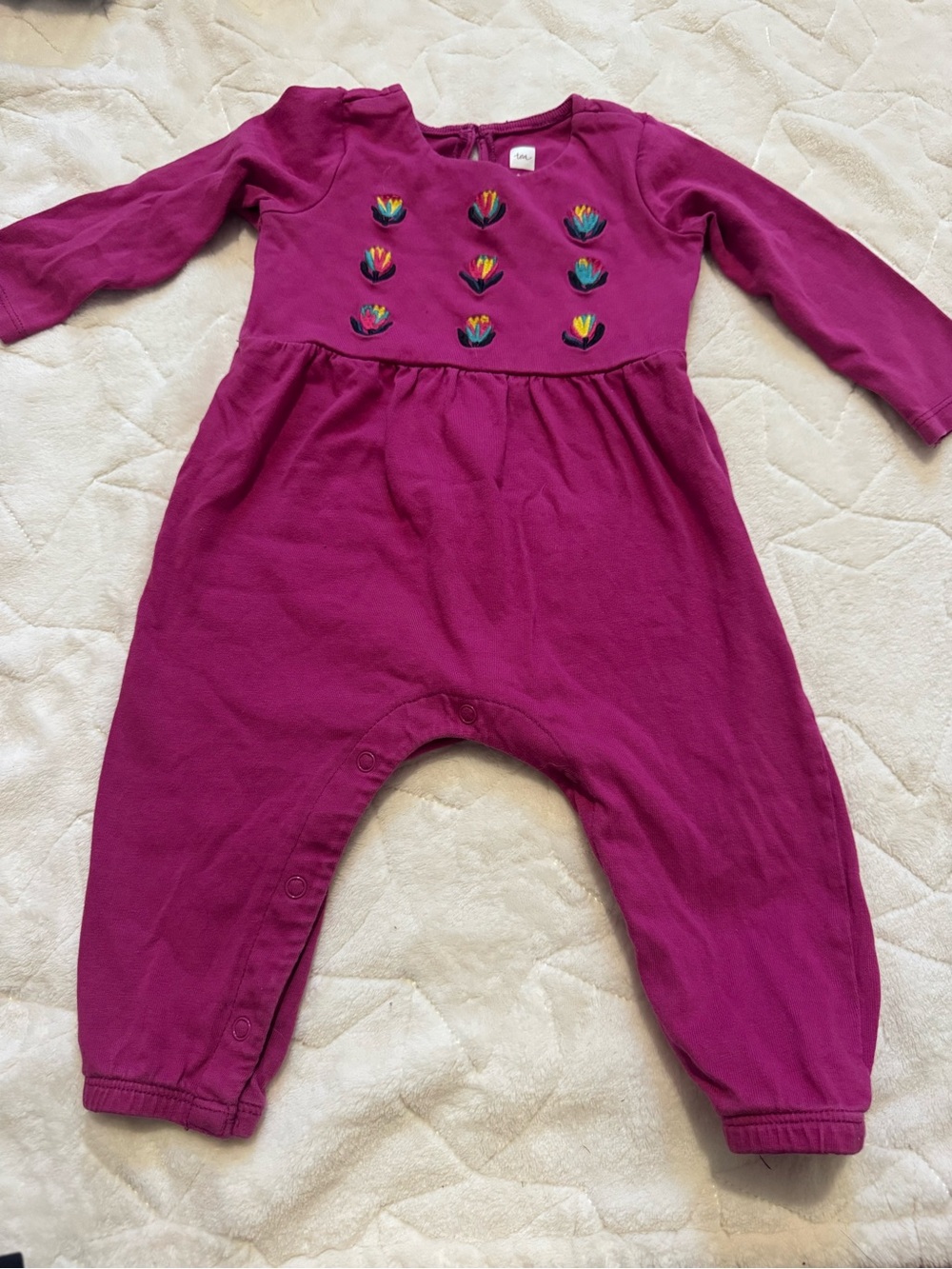 Baby Girl Magenta Floral Applique One-Piece Romper - 3/6 mo